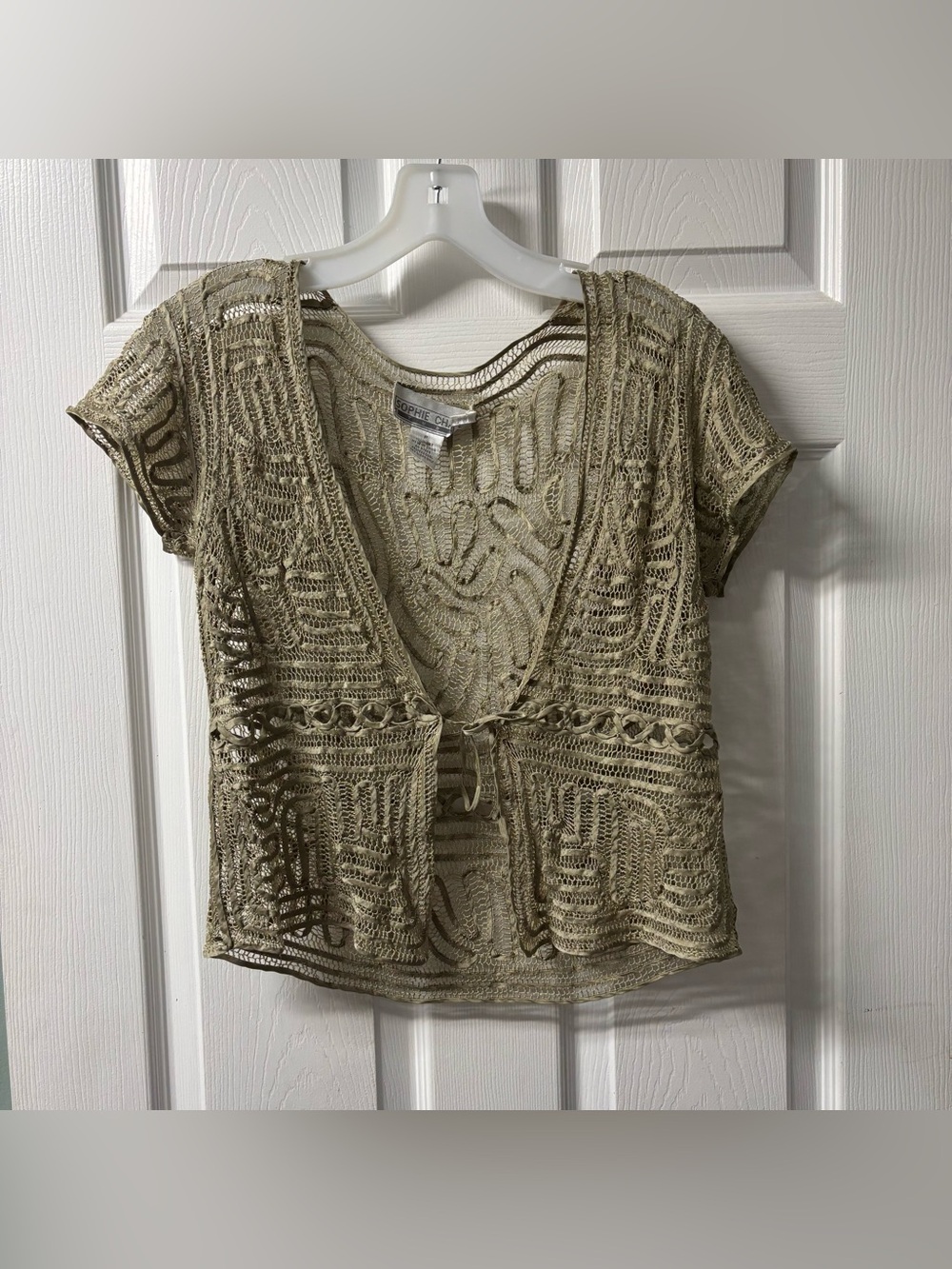 Vintage y2k Sophie Chang 100% Silk Boho Fairycore Open Front Tie Top Women’s P